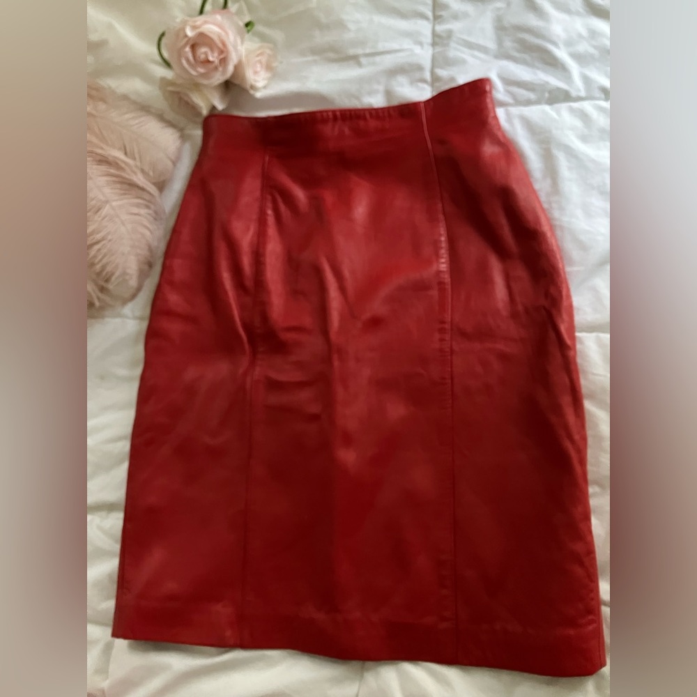 Vintage nappa leather electric red skirt gorgeous Lord and Taylor